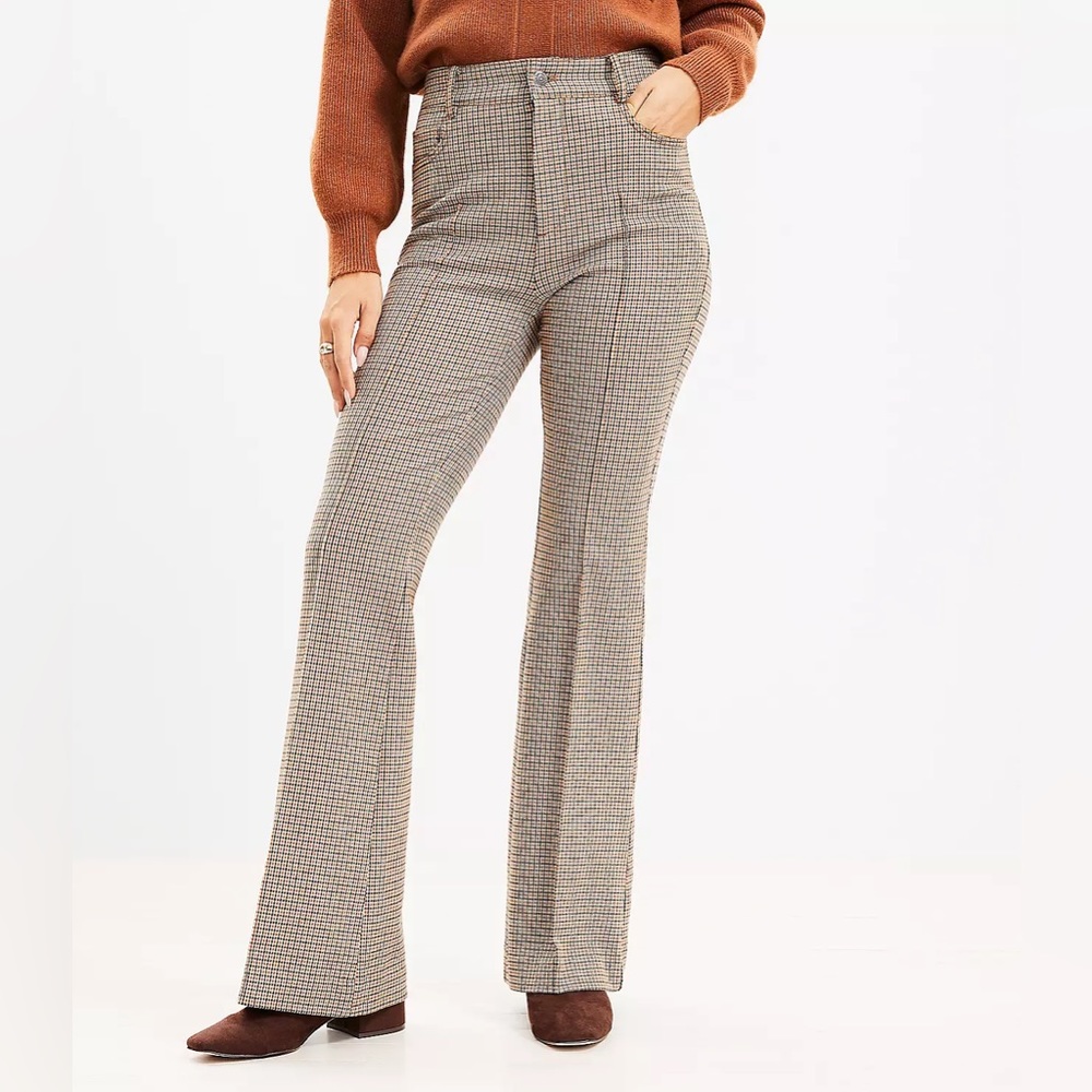 NWT - Five Pocket Flare Pants in Plaid Bi-Stretch